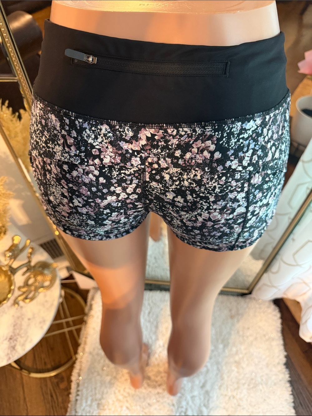 lululemon athletica Black Floral Print Women's Shorts - Picture 5 of 6
